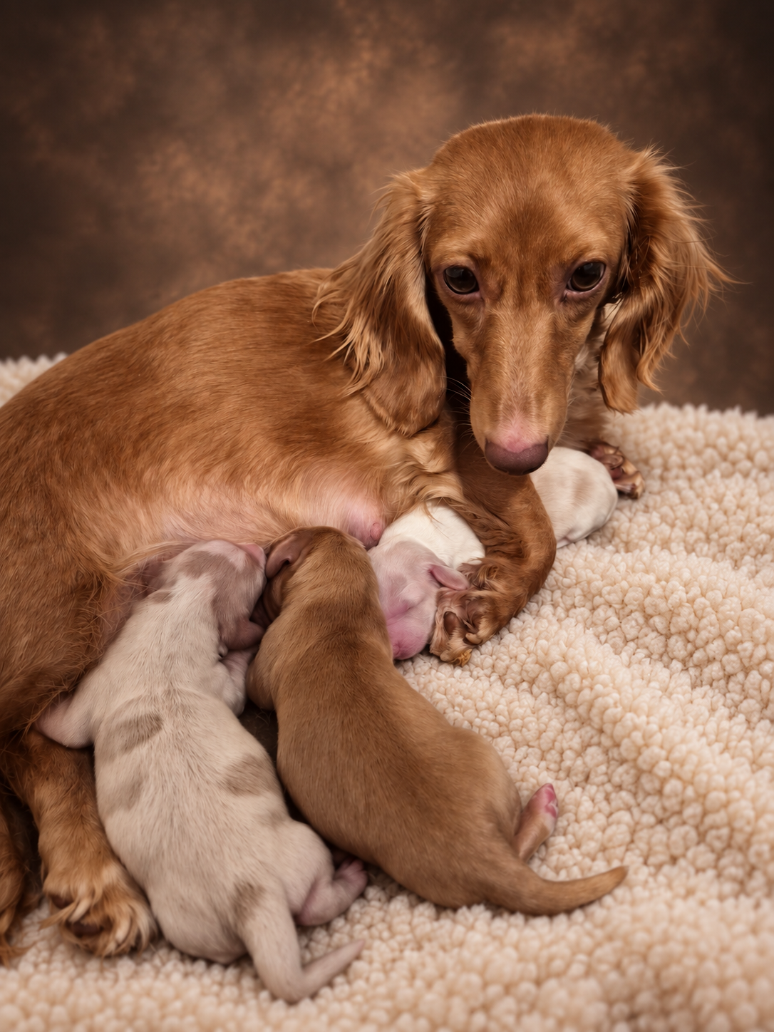 Natasha resting with Chase, Chloe, and Charlotte during their first days